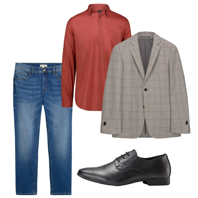 Outfit uomo - Ufficio easy. Stile Casual per Ufficio. Abbinamento con scarpe stringate, jeans dritti, giacche, camicie.