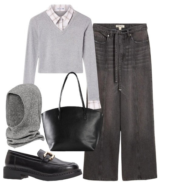 Outfit donna - Ottobre in jeans e mocassini. Stile Casual chic per Tutti i giorni. Abbinamento con jeans, cappelli e berretti, shopping bag, mocassini, maglieria.