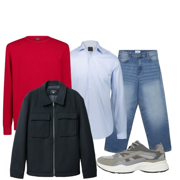 Outfit uomo - Total look #2254968. Stile Casual per Tutti i giorni. Abbinamento con cappotti, sneakers, jeans, camicie, maglieria.