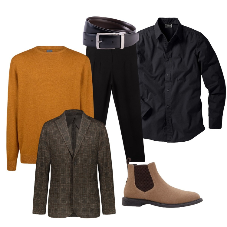 Outfit uomo - Total look #2254982. Stile Urban per Tutti i giorni. Abbinamento con camicie, stivali e stivaletti, pantaloni chino, giacche, maglieria, cinture.