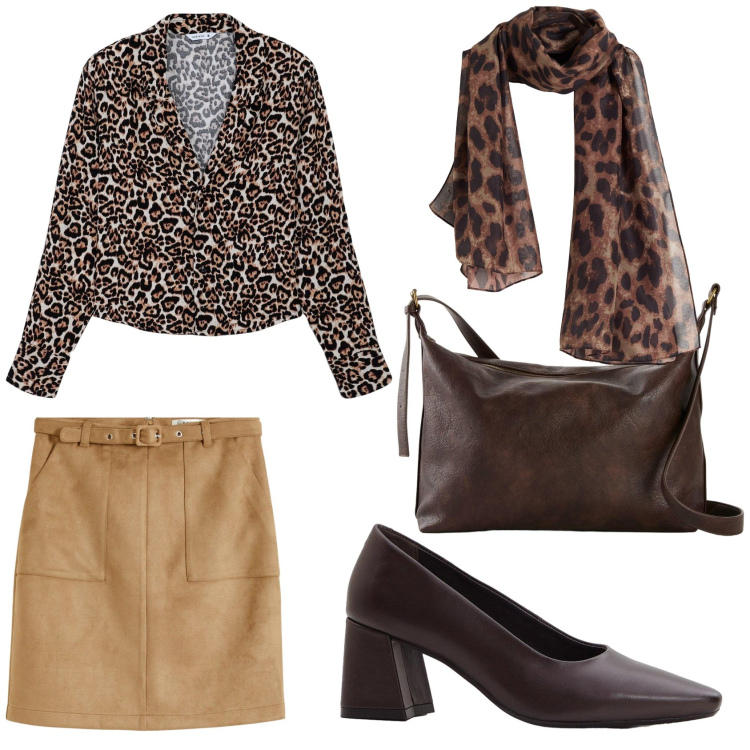 Outfit donna - Inizio settimana grintosa. Stile Casual chic per Ufficio. Abbinamento con gonne, décolleté, borse a tracolla, sciarpe, camicie.