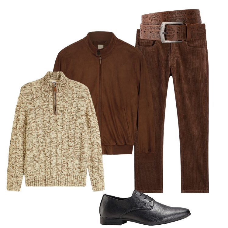 Outfit uomo - Trendy 3XL. Stile Trendy per Ufficio. Abbinamento con scarpe stringate, maglieria, cinture, pantaloni, giacche.