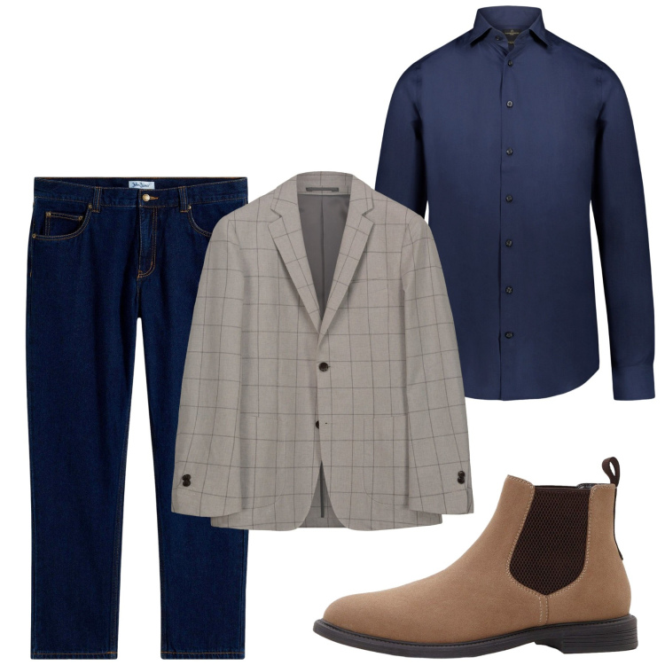 Outfit uomo - Settembre. Stile Casual per Tutti i giorni. Abbinamento con jeans dritti, stivali e stivaletti, camicie, giacche.