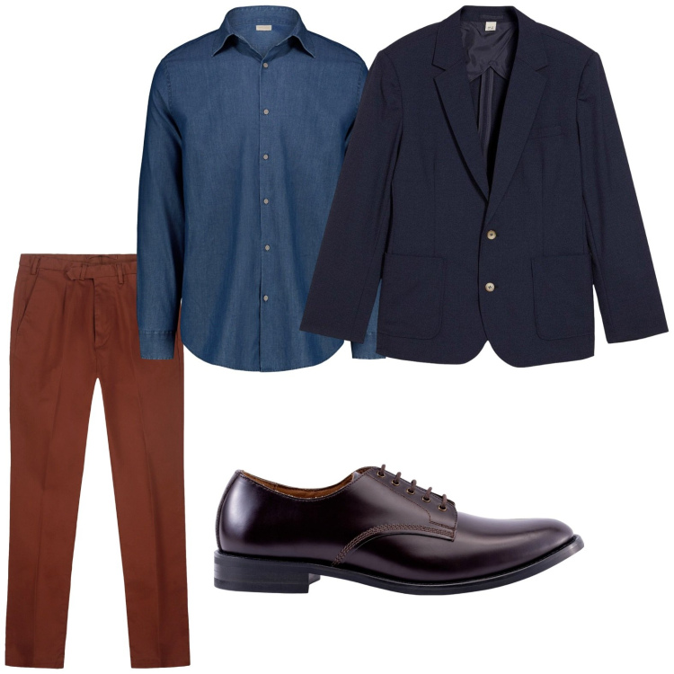 Outfit uomo - Il blazer classico blu. Stile Casual per Ufficio. Abbinamento con giacche, camicie, scarpe stringate, pantaloni.