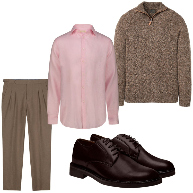 Outfit uomo - Il pull con la zip. Stile Casual per Tutti i giorni. Abbinamento con maglieria, scarpe stringate, camicie, pantaloni.