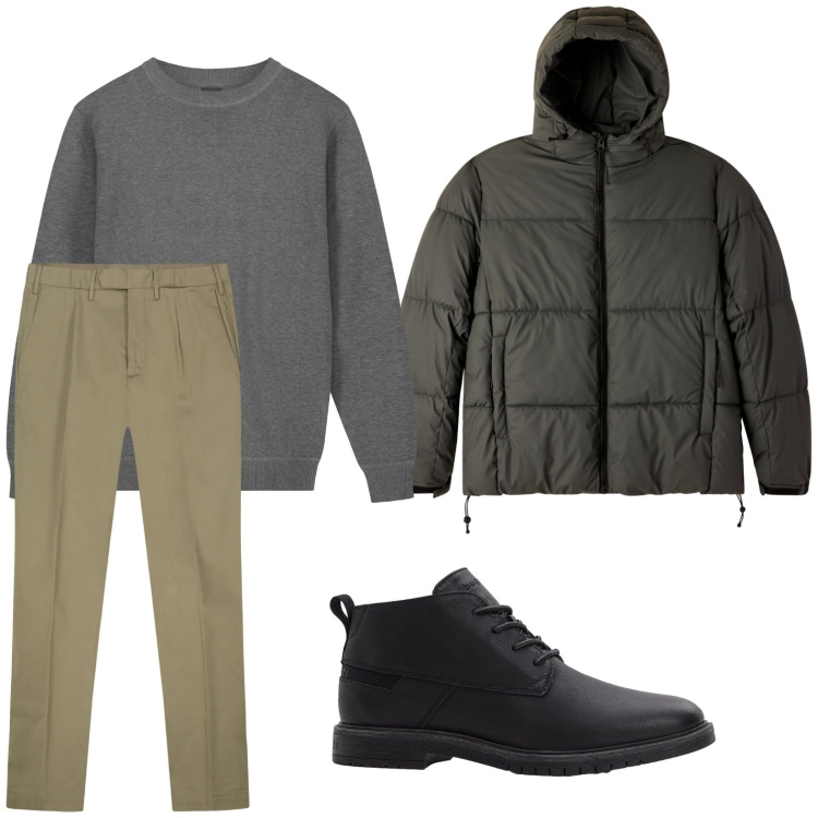 Outfit uomo - Sere autunnali. Stile Trendy per Serata speciale. Abbinamento con stivali e stivaletti, bomber, maglieria, pantaloni.
