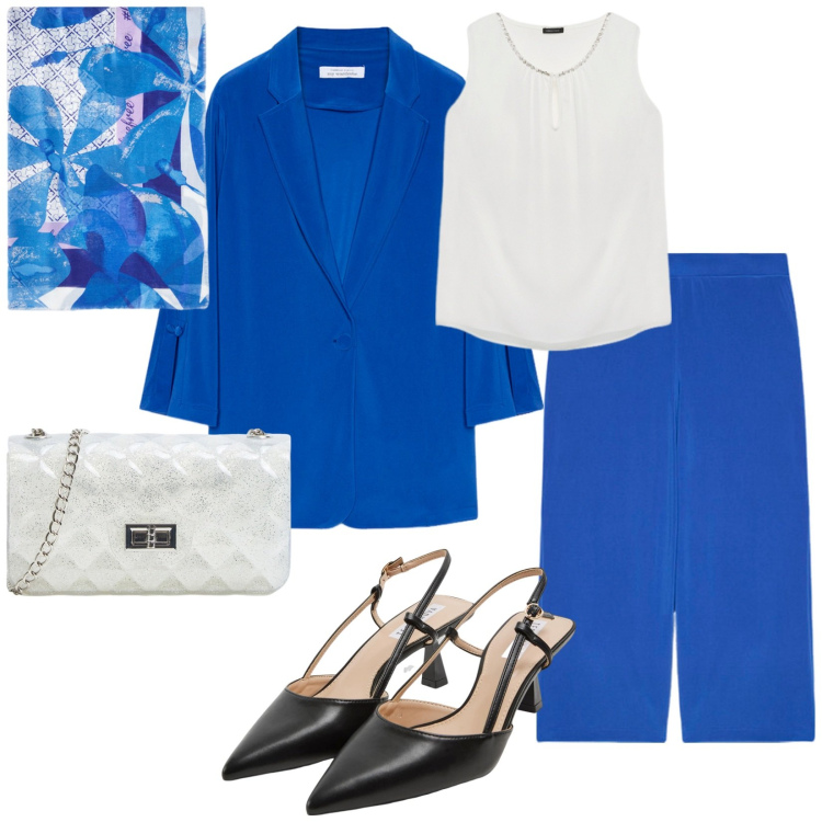 Outfit donna - Total look #2255137. Stile Bon Ton per Cerimonia. Abbinamento con borse a tracolla, sabot, blazer, pantaloni, stole, top.