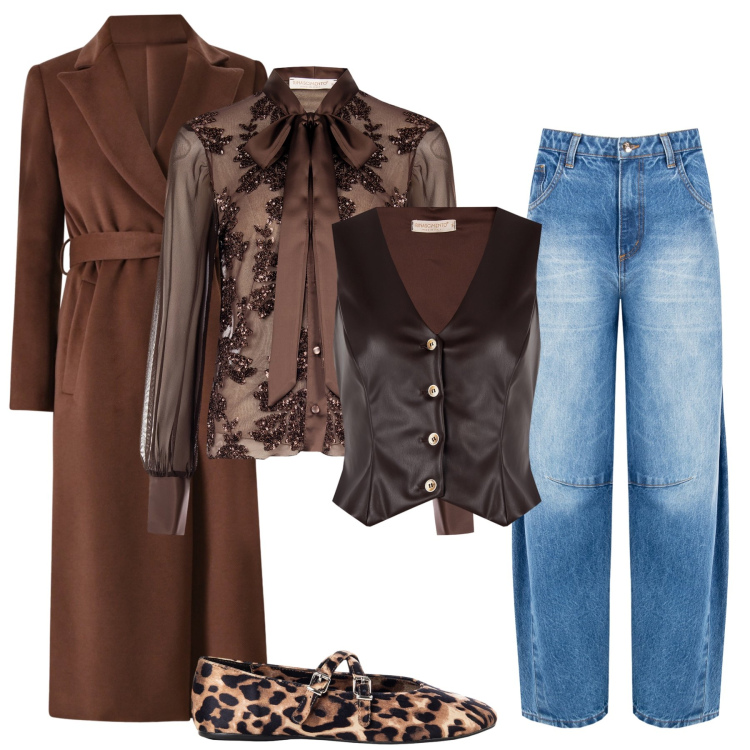 Outfit donna - Sempre glam!. Stile Glamour per Serata fuori. Abbinamento con camicie, cappotti, gilet, ballerine, jeans.