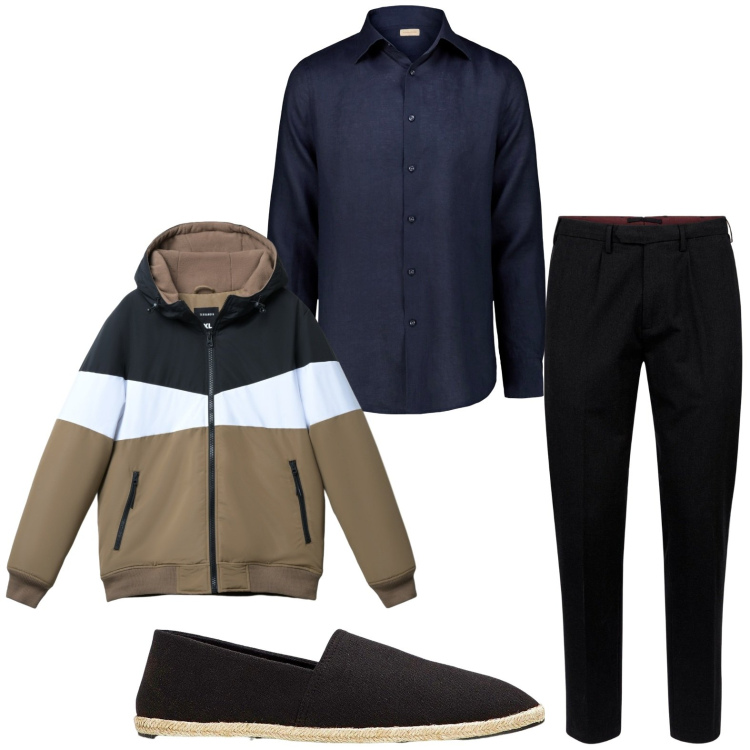 Outfit uomo - Felpa tricolor. Stile Trendy per Tutti i giorni. Abbinamento con espadrillas, piumini, pantaloni, camicie.