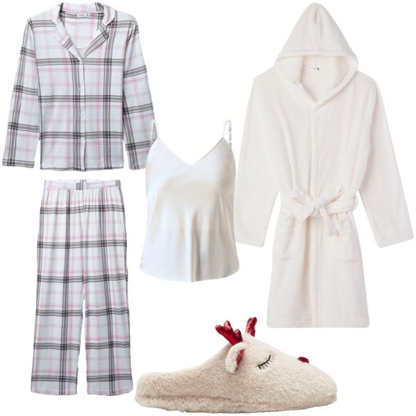 Outfit donna - Dolci notti. Stile Basic per Tutti i giorni. Abbinamento con pantofole, vestaglie, pigiama, top.