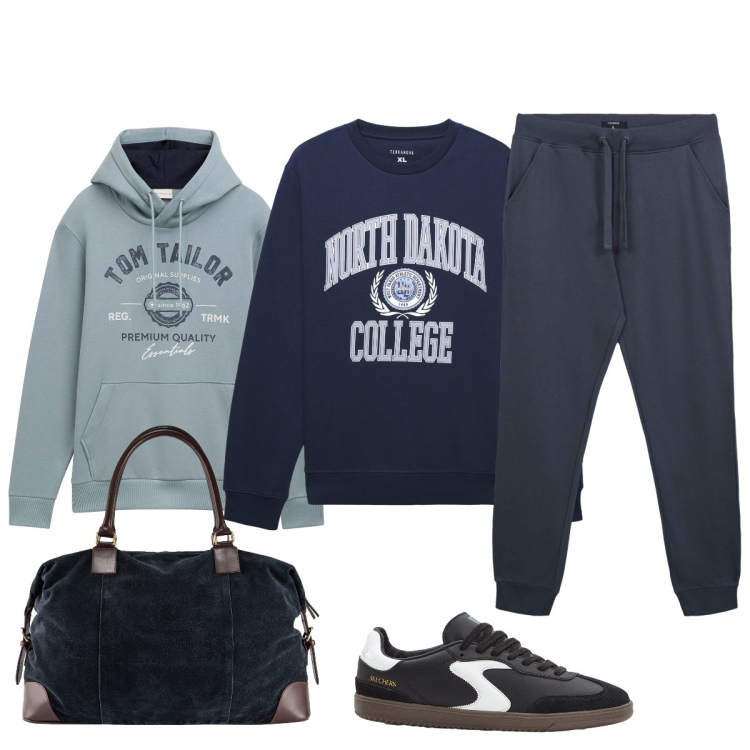Outfit uomo - In palestra. Stile Casual per Sport. Abbinamento con sneakers, felpe con cappuccio, felpe sportive, pantaloni sportivi, borse sportive.