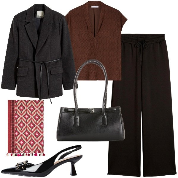 Outfit donna - Ufficio ottobre. Stile Bon Ton per Ufficio. Abbinamento con blazer, pantaloni, borse a mano, bluse, décolleté, sciarpe.