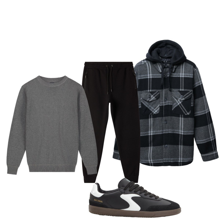 Outfit uomo - Rilassato. Stile Casual per Tutti i giorni. Abbinamento con sneakers, giacche, pantaloni sportivi, maglieria.