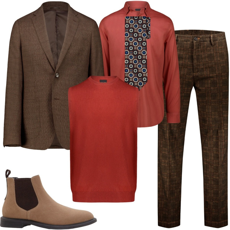 Outfit uomo - Evento di lavoro. Stile Business/Elegante per Ufficio. Abbinamento con stivali e stivaletti, pantaloni, gilet, camicie, giacche, cravatte.