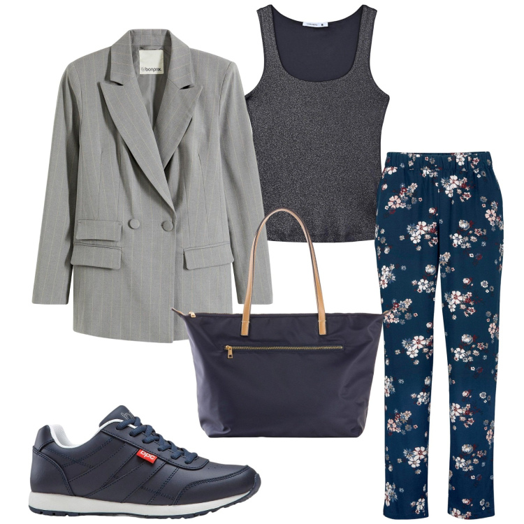 Outfit donna - Total look #2255250. Stile Minimal per Tutti i giorni. Abbinamento con pantaloni, sneakers, blazer, shopping bag, top.