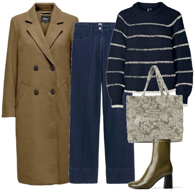 Outfit mujer - Casual #10928. Estilo Casual para Todos los días. Combinación con prendas de punto, abrigos, vaqueros, botines, bolso tote.