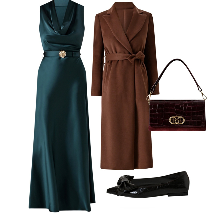 Outfit donna - Gran galá. per Serata fuori. Abbinamento con vestiti lunghi, ballerine, borse a mano, cappotti.