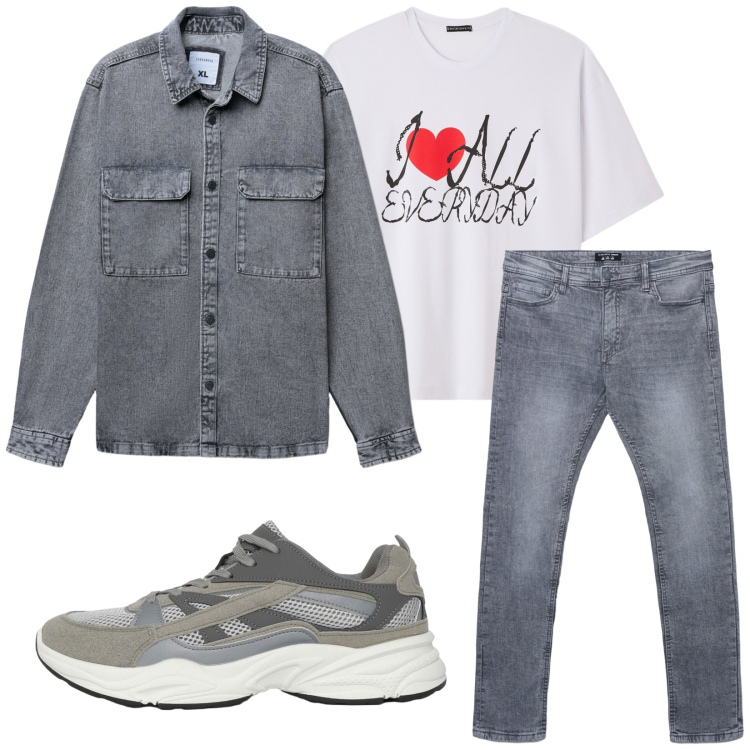Outfit uomo - Total look #2255268. Stile Casual per Tutti i giorni. Abbinamento con sneakers, t-shirt, cappotti, jeans skinny.