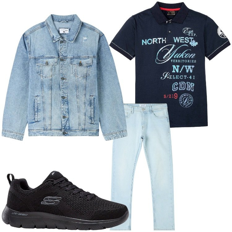 Outfit uomo - Nord sud ovest est. Stile Casual per Tutti i giorni. Abbinamento con polo, sneakers, giacche, jeans dritti.