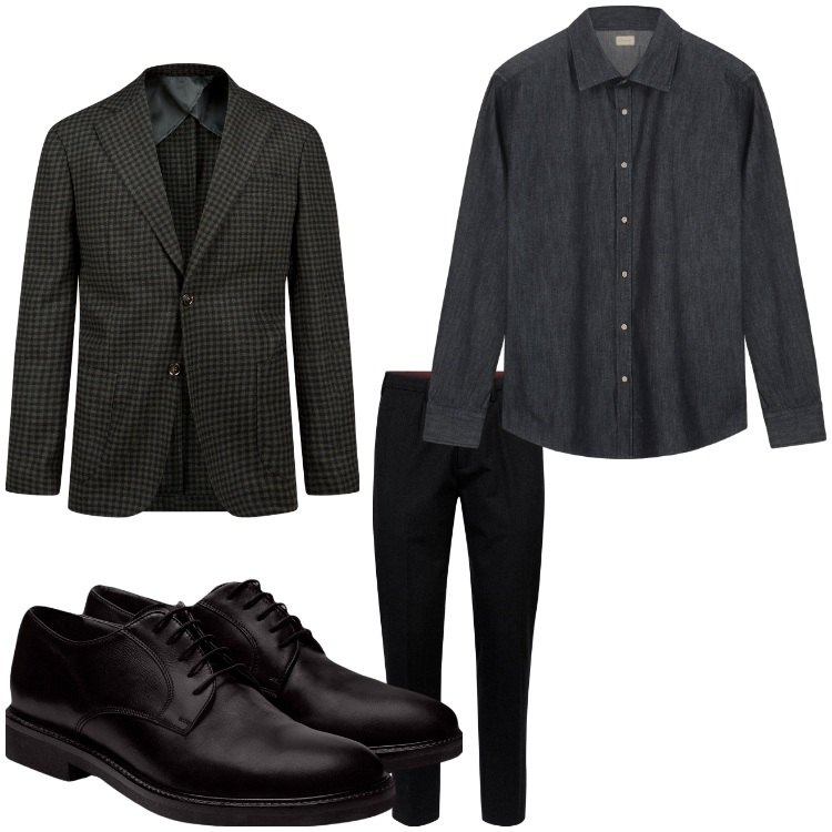 Outfit uomo - Giacca a quadretti. Stile Business/Elegante per Ufficio. Abbinamento con scarpe stringate, giacche, pantaloni, camicie.
