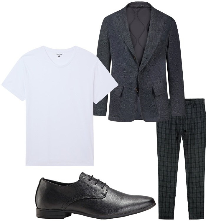 Outfit uomo - Spezzato e t- shirt. Stile Business/Elegante per Serata speciale. Abbinamento con scarpe stringate, t-shirt, giacche, pantaloni.
