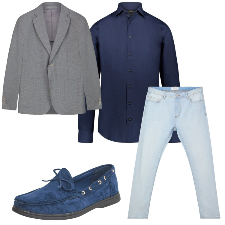 Outfit uomo - Total look #2255311. Stile Urban per Tutti i giorni. Abbinamento con scarpe stringate, jeans skinny, camicie, giacche.