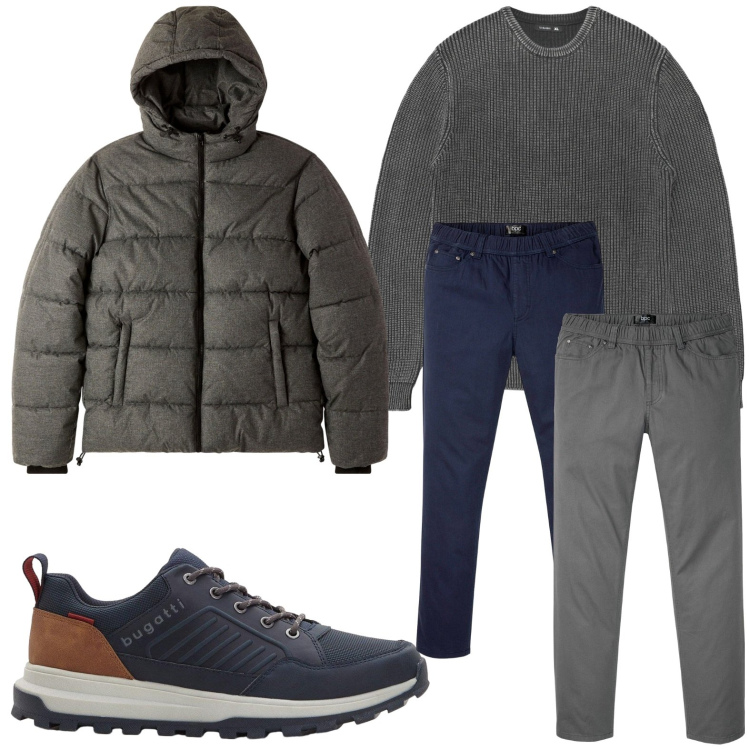 Outfit uomo - Guardaroba caldo. Stile Trendy per Tutti i giorni. Abbinamento con pantaloni, sneakers, bomber, maglieria.