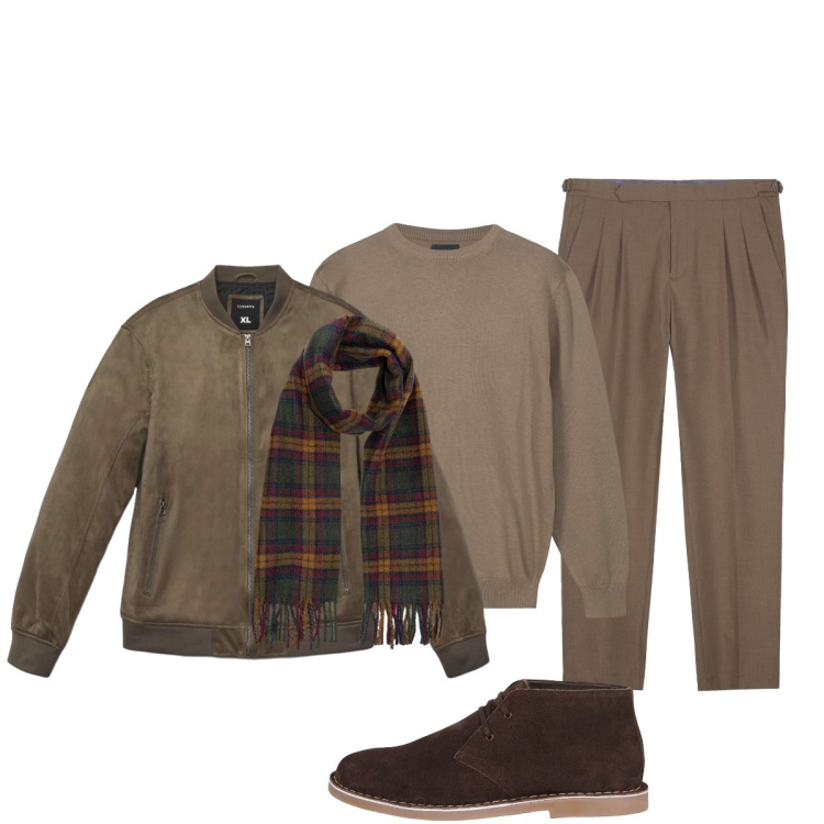 Outfit uomo - Total look #2255346. Stile Trendy per Ufficio. Abbinamento con giacche, pantaloni, maglieria, stivali e stivaletti, sciarpe.