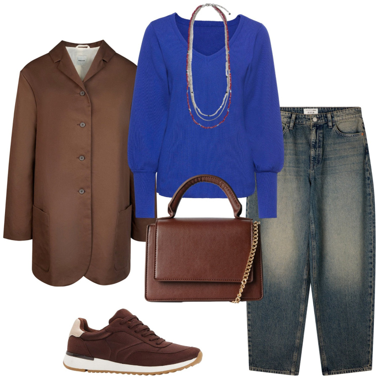 Outfit donna - Total look #2255349. Stile Minimal per Tutti i giorni. Abbinamento con maglieria, sneakers, borse a tracolla, jeans, trench, collane.