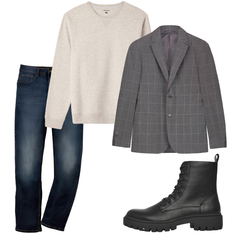 Outfit uomo - Settembre. Stile Casual per Tutti i giorni. Abbinamento con jeans dritti, anfibi, felpe, giacche.