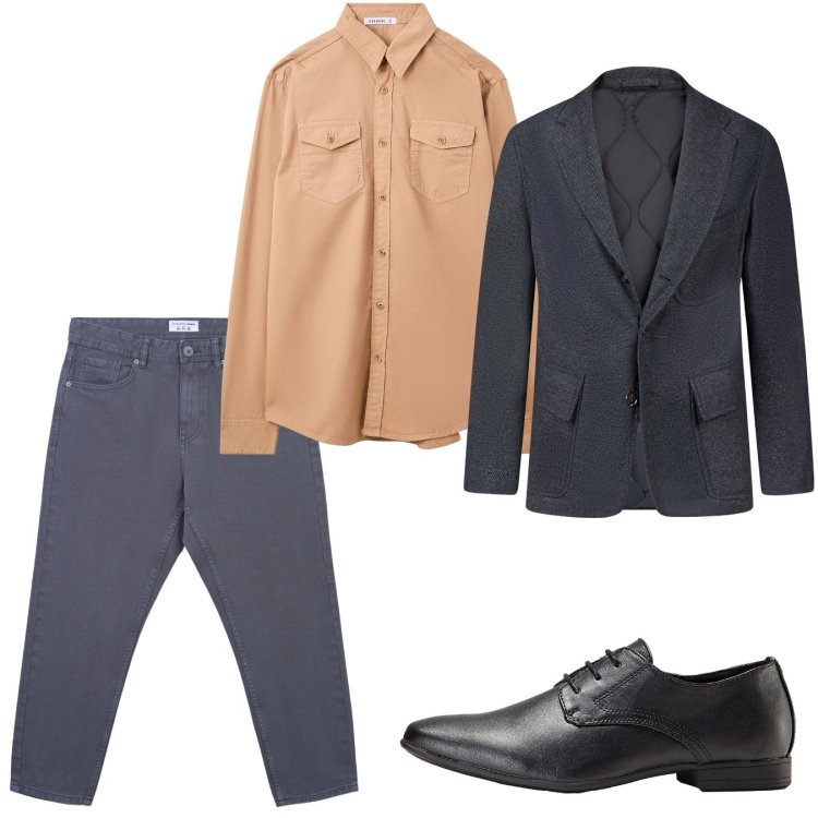 Outfit uomo - Settembre. Stile Casual per Tutti i giorni. Abbinamento con scarpe stringate, camicie, jeans, giacche.