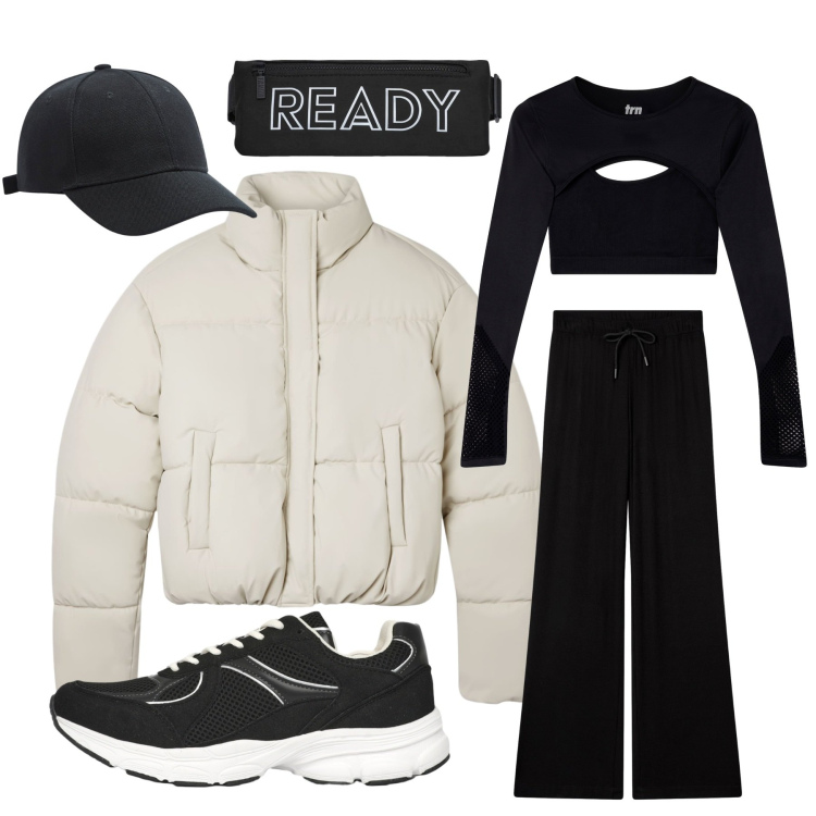 Outfit donna - Sporty total look Terranova. Stile Sporty chic per Sport. Abbinamento con pantaloni sportivi, borse sportive, bomber, t-shirt sportive, cappelli, sneakers.