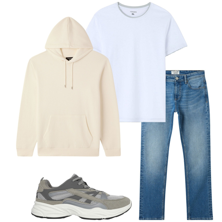 Outfit uomo - Casual tutti i giorni. Stile Casual per Tutti i giorni. Abbinamento con jeans, sneakers, felpe con cappuccio, t-shirt.