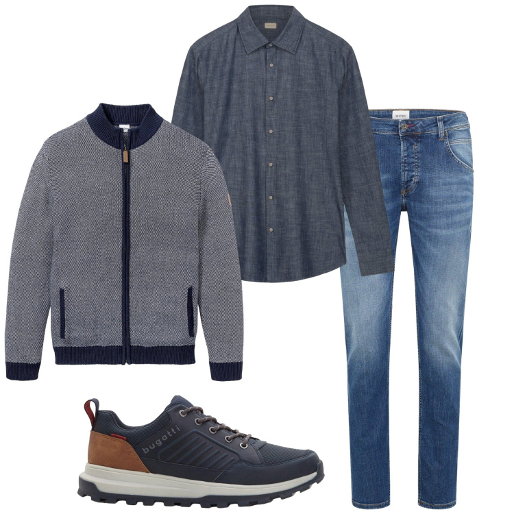 Outfit uomo - Basic style. Stile Casual per Tutti i giorni. Abbinamento con cardigans, jeans dritti, sneakers, camicie.