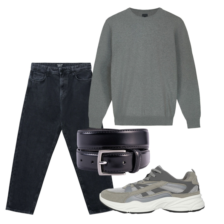 Outfit uomo - Settembre. Stile Casual per Tutti i giorni. Abbinamento con sneakers, jeans, cinture, maglieria.