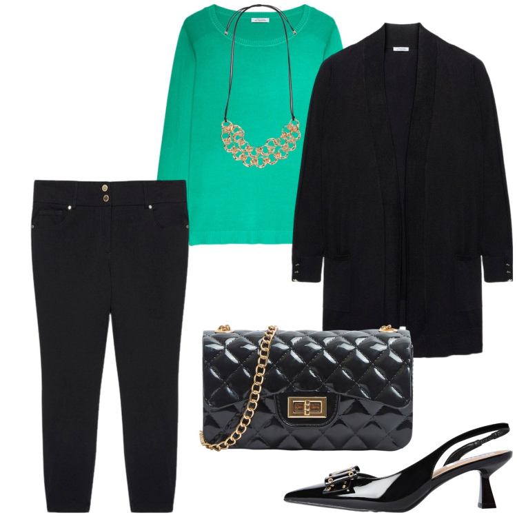 Outfit donna - Total look #2255420. Stile Bon Ton per Cerimonia. Abbinamento con borse a tracolla, décolleté, pantaloni skinny, collane, maglieria, cardigans.