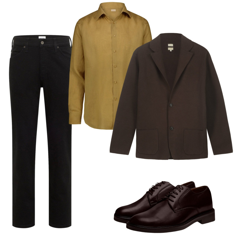 Outfit uomo - Autunno. Stile Casual per Tutti i giorni. Abbinamento con jeans dritti, scarpe stringate, camicie, giacche.