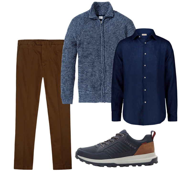 Outfit uomo - Autunno. Stile Casual per Tutti i giorni. Abbinamento con cardigans, sneakers, pantaloni, camicie.