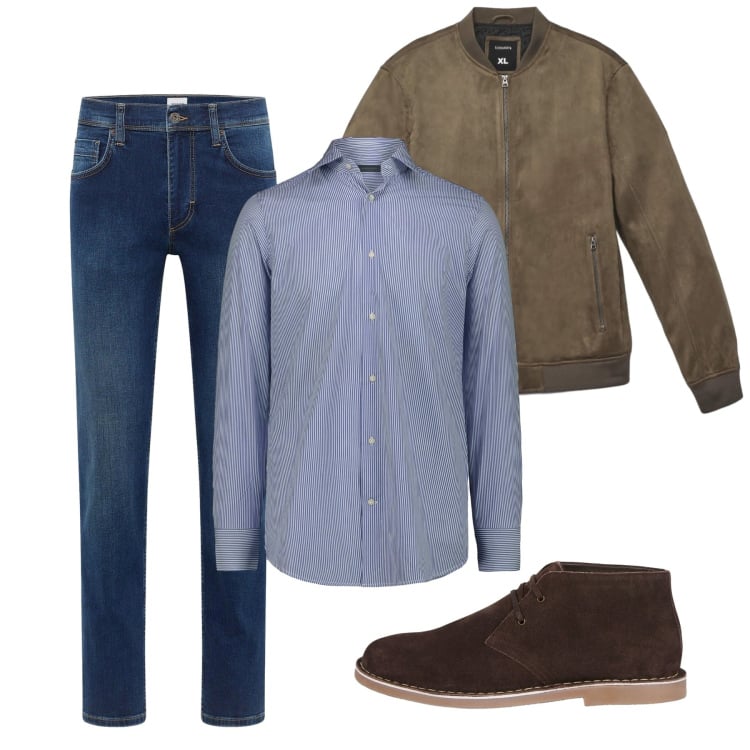 Outfit uomo - Fall. Stile Casual per Tutti i giorni. Abbinamento con jeans dritti, giacche, stivali e stivaletti, camicie.