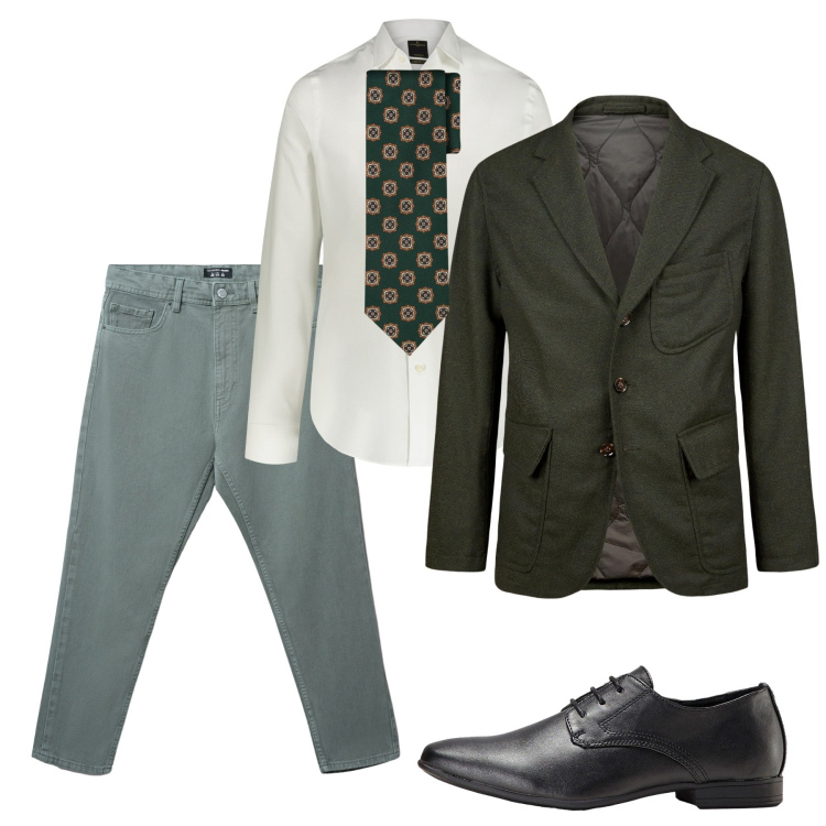 Outfit uomo - Ufficio. Stile Business/Elegante per Ufficio. Abbinamento con scarpe stringate, jeans, camicie, giacche, cravatte.