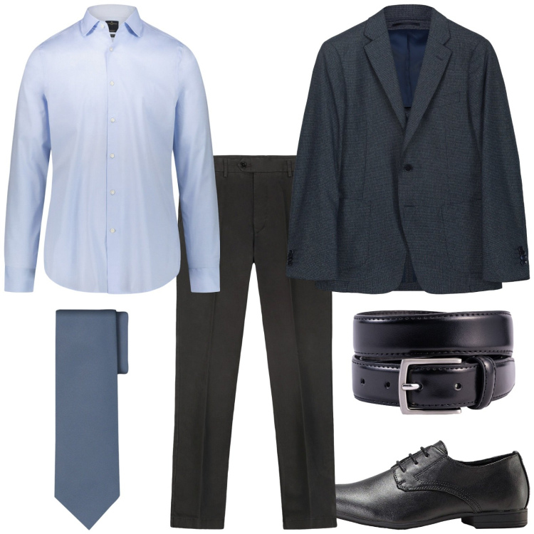 Outfit uomo - Cena. Stile Business/Elegante per Serata speciale. Abbinamento con scarpe stringate, camicie, cinture, cravatte, giacche, pantaloni chino.