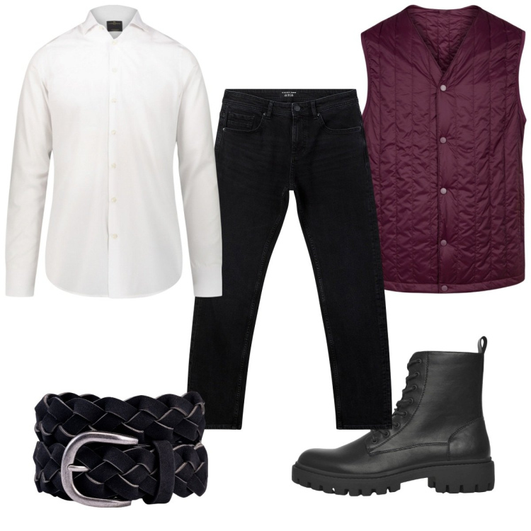 Outfit uomo - Total look #2255485. Stile Casual per Tutti i giorni. Abbinamento con jeans, anfibi, camicie, piumini, cinture.