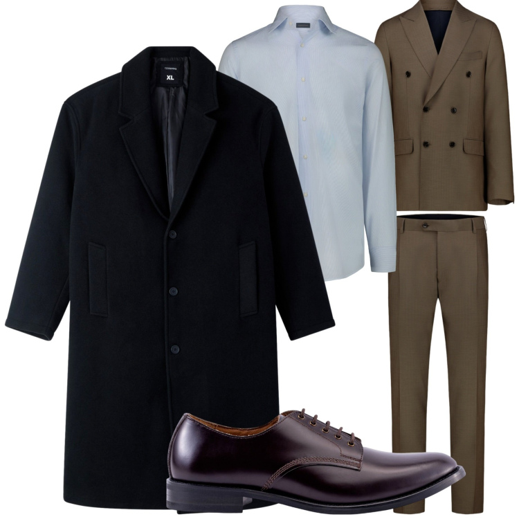 Outfit uomo - Total look #2255486. Stile Business/Elegante per Cerimonia. Abbinamento con cappotti, abiti, scarpe stringate, camicie.