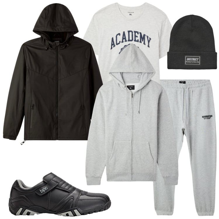 Outfit uomo - Allenamento sportivo. Stile Casual per Sport. Abbinamento con scarpe sportive, felpe con cappuccio, pantaloni sportivi, t-shirt sportive, berretti, giacche sportive.