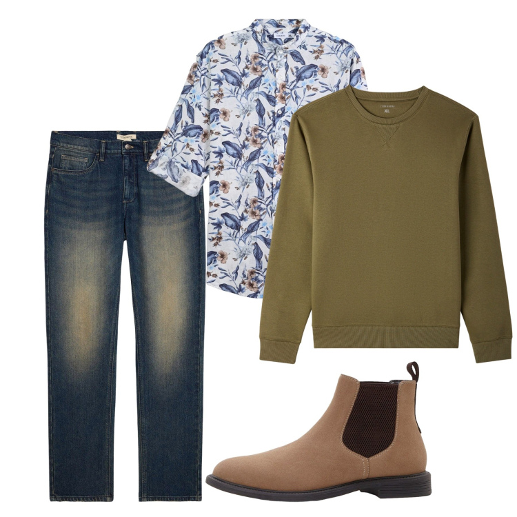 Outfit uomo - Autunno. Stile Casual per Tutti i giorni. Abbinamento con stivali e stivaletti, jeans dritti, camicie, felpe.