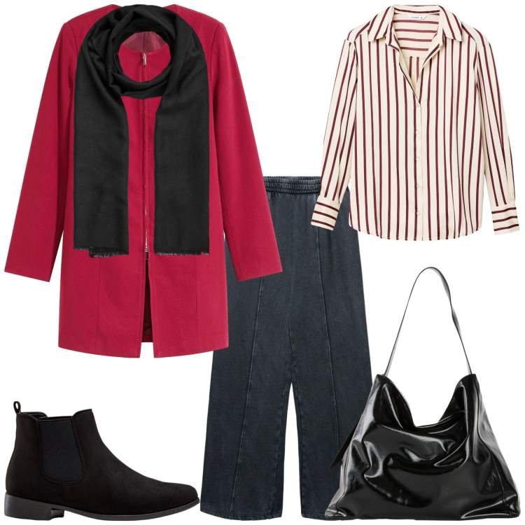 Outfit donna - Total look #2255526. Stile Casual per Tutti i giorni. Abbinamento con stivaletti chelsea, shopping bag, blazer, pantaloni, foulard, camicie.