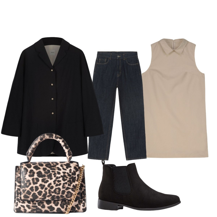 Outfit donna - Raffinatezza e praticità Doppelganger. Stile Minimal per Tutti i giorni. Abbinamento con stivaletti chelsea, borse a tracolla, jeans dritti, vestiti a tubino, blazer.