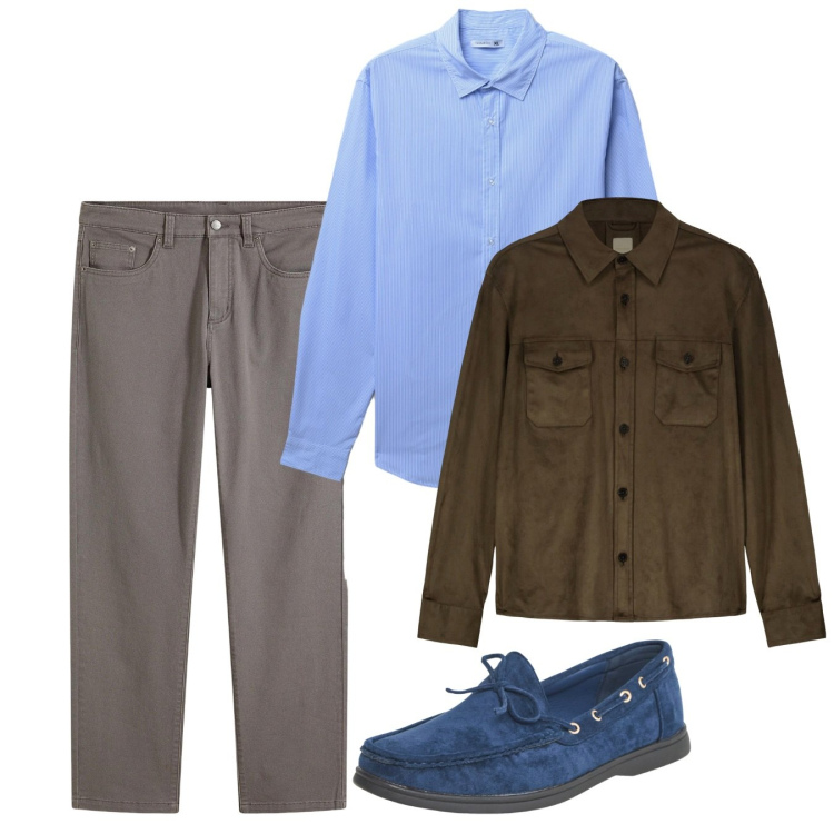 Outfit uomo - Fall. Stile Casual per Tutti i giorni. Abbinamento con pantaloni, scarpe stringate, camicie, giacche.