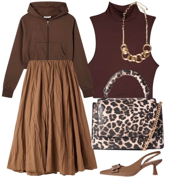 Outfit donna - Ufficio in felpa al posto del blazer. Stile Urban per Ufficio. Abbinamento con décolleté, gonne lunghe, borse a tracolla, top, felpe con cappuccio, collane.