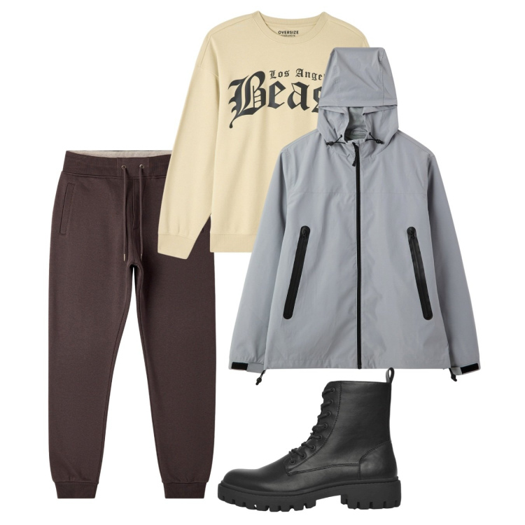 Outfit uomo - Autunno inoltrato. Stile Casual per Tutti i giorni. Abbinamento con anfibi, giacche, pantaloni, felpe.